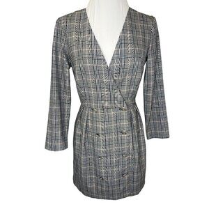 Zara Plaid Wrap Blazer Mini Dress School Girl Preppy Academia Dress Ladies LARGE